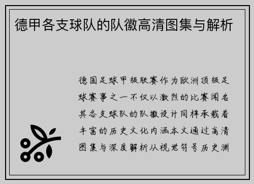 德甲各支球队的队徽高清图集与解析